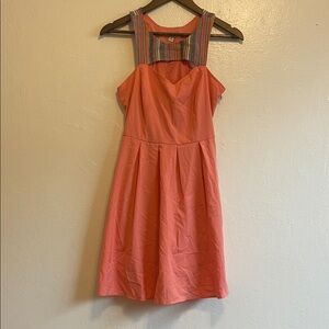 Ya Los Angeles Coral Mini Dress with Patterned Straps